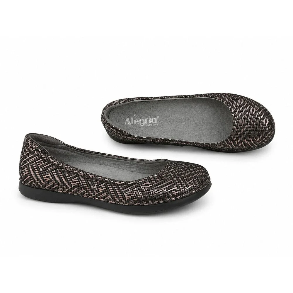 New Alegria Pewter Dazzler Ballet Shoes Size 8 Slip On Comfort Flats Leather